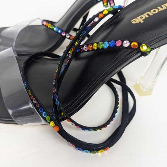 NWOT Larroudé Disco Gloria Rainbow Embellished Wrap Sandals Size 7 - Picture 9 of 12